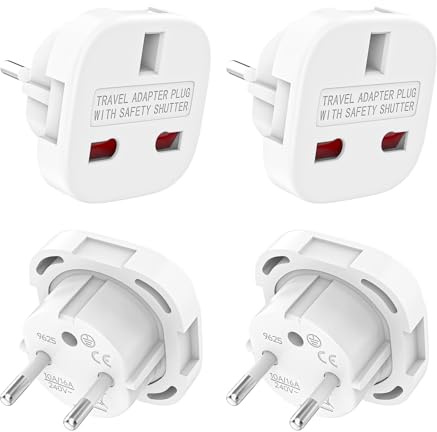 VIEVRE 4 Stück UK auf EU Adapter, 10 A, 1500 W, Typ G für Deutschland | Innenkontakte aus Reinem Kupfer, ABS-Gehäuse, 110 bis 250 V, für Typ C, E und F, ohne Spannungswandlung