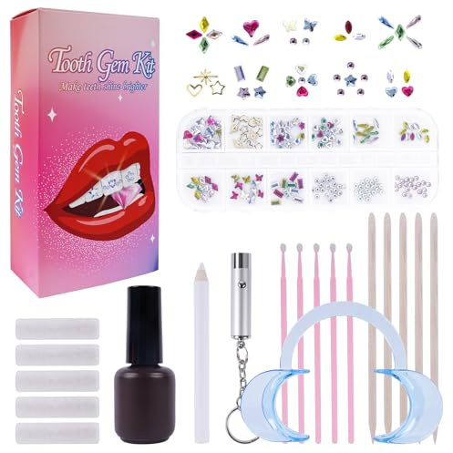 Teeth Gem Kit with Glue and Light, Tooth Gem Kit Professional, DIY Fashionable Shining Teeth Jewelry Gems Kit for Teeth Starter Kit