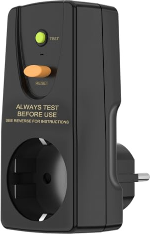 PRCD Personenschutz Steckdose mit Schalter und Abdeckung, DI Steckdose, FI Schutzschalter 250V/16A, 10mA Schutzkontakt Auslösefehlerstrom, Personenschutzstecker, Schwarz
