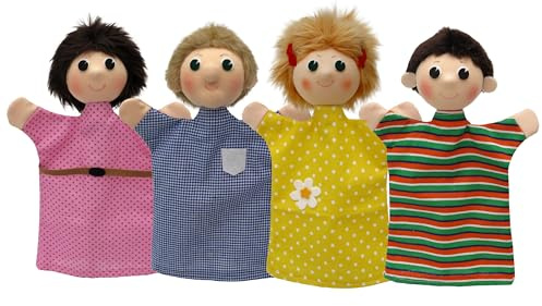 4er Set Handpuppen Kasperlefiguren Kleine Familie 4 TLG., Mehrfarbig, für Kasperletheater