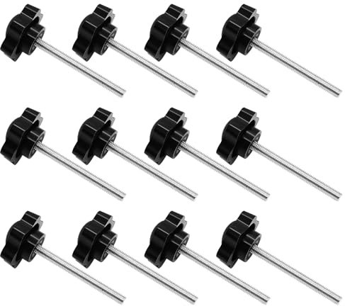 WYYFXY® 12 Stück Rändelschraube M6 × 60mm Sterngriffschraube Metall Sternschraube Kunststoff Sternkopfschraube Klemmknopf Schwarz Flügelschraube für Industrie Equipment