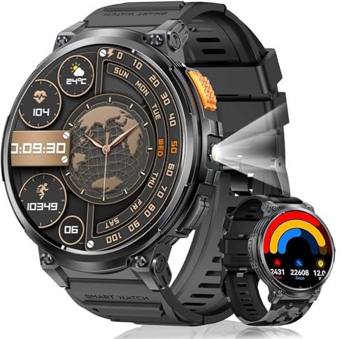 Montre Connectée Homme - 1.85'' HD Grand Écran Montre Connectée avec Torche LED/730mAh/IP68 Étanche, 120 Modes Sportifs, Moniteur de Fréquence Cardiaque/Sommeil/Sp02, Smartwatch Homme pour Android iOS