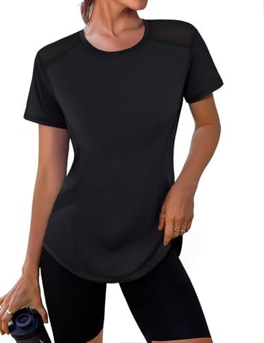 Gyabnw T Shirt Sport Femme Manches Courtes Dos en Maille Anti UV | Matière respirante, Protection anti UV, Dos en maille respirante
