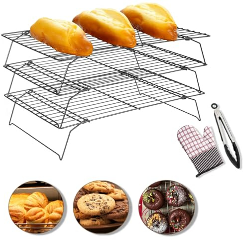 Syglitter 3 Etagen abkühlgitter,antihaftend,zusammenklappbar Kühlablage,Küche Backen Zubehör für Gebäck, gebackene Kuchen, Muffins, Kekse und Biskuit,40 x 25 cm