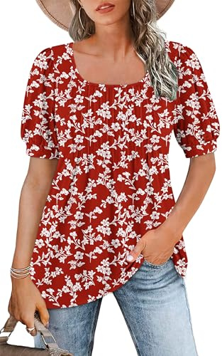 WNEEDU T Shirt Donna Collo Quadrato Magliette Donna Manica Corta a Sbuffo