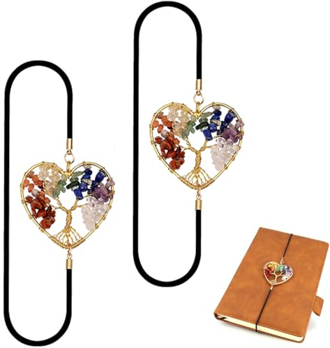 TJUSPIRIT Herz Lesezeichen 2 Stück Elastische Lesezeichen Chakra Lebensbaum Bookmark Geschenk für Damen Herren Teenager Kinder Lehrer Lehrerinnen(7 Chakra)