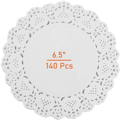 Deckchen Spitzenpapier 140 Stück Rund Tortenspitze Papier Spitzendeckchen Spitze Papierdeckchen Tassenuntersetzer Kuchen Verpackung Pad für Hochzeiten Geburtstagsfeier Geschirrdekoration16.5x16.5 cm