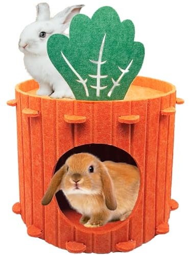 Acsist Rabbit Hideout, Felt Bunny Bed & Hideaway House, 15.7x11.8 in