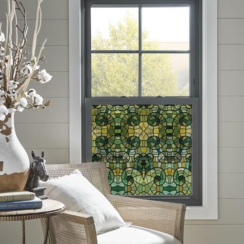 ChicSkin 43 x 287 cm, pellicola dipinta a mano per finestre, pellicola colorata a mosaico verde, pellicola statica su entrambi i lati, per soggiorno, camera da letto, cucina, ufficio, decorazione per