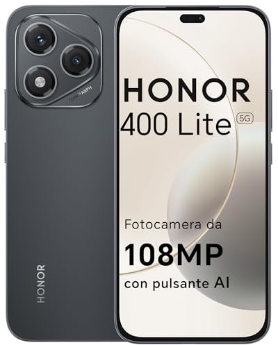HONOR 400 Lite Smartphone 5G Dual SIM NFC, 8GB RAM 256GB Memoria, 108MP con pulsante AI telefono Android 15, 6.7 pollici AMOLED Eye-Care Display, 5230 mAh,IP64&SGS, Velvet Black [Versione italiana]