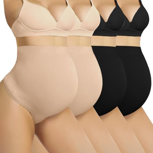 SAYCELI Nahtlose Umstands-Tangas, Unterwäsche für Frauen, Schwangerschafts-Shapewear über dem Bauch, Schwangerschafts-Bauchstützhöschen, 4er-Pack Essentials, M