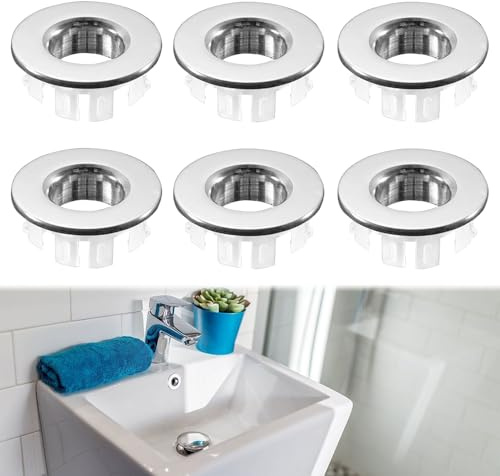 6PCS Bathroom Sink Overflow Ring, Overflow Sink Hole Cover, Bathroom Cap Cover for Sinks, Metal Brass Basin Trim Rings, Scratch-Resistant Drain Cover Insert for Bathroom and Kitchen Sinks