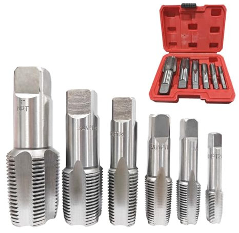 5-Piece NPT Pipe Tap Set with Sizes 1/8, 1/4, 3/8, 1/2, 3/4 - Carbon Steel Hand Threading Tools for Plumbing - Ensure Accurate Threads - Ideal for Plumbers, Mechanics & DIY Thread Cutting[PD06]