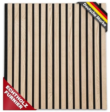 Panel acústico de 60 x 60 cm, chapa de madera auténtica, revestimiento de paredes, panel sobre fieltro acústico (roble blanco)