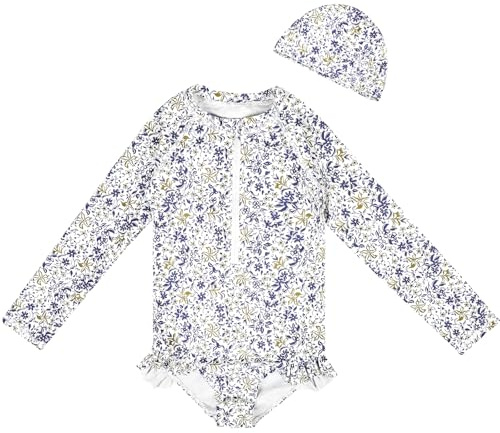 FLYISH DIRECT Baddräkt för flickor, långärmad sportbaddräkt, UPF 50+ UV-skydd baddräkt för flickor, Blommig, 5-6 �r