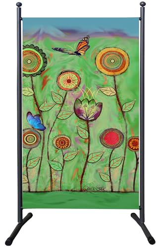 Paravent séparateur de pièce, 180 x 78 cm, fleurs vertes, brise-vue pour balcon et jardin