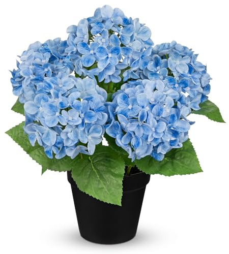 Briful 35 CM Hydrangea Artificial Flowers in Pot - Real Touch Faux Hydrangea with 4.7 Flower Heads - Blue Artificial Flowers Fake Indoor Plants for Windowsill, Bathroom Shelf, Kitchen Decor