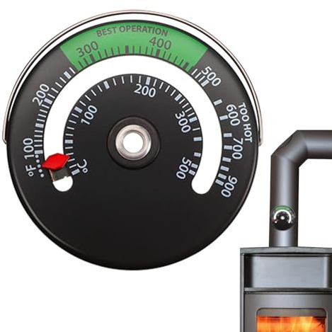 Termómetro de tubería de estufa magnética - Gran calibre de temperatura de | Monitor de calor fácil de leer | Adjunto de superficie de acero duradera | Medidor de metro preciso Pellet Pellet St0v