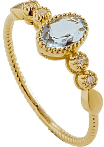Daesar Ring Gold 750 18K Echt Damen, Verlobungsringe mit Aquamarin Moissanit und Diamant Eheringe Hochzeit Ringe Frauen Größe 63 (20.1)