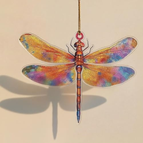Dragonfly Gifts for Women, Dragonflies Decor Suncatcher Effect, Dragon Fly Stained Glass Effect, Dragonfly Ornaments for Christmas Tree Decorations, Birthday Gift for Mom (Yellow color)