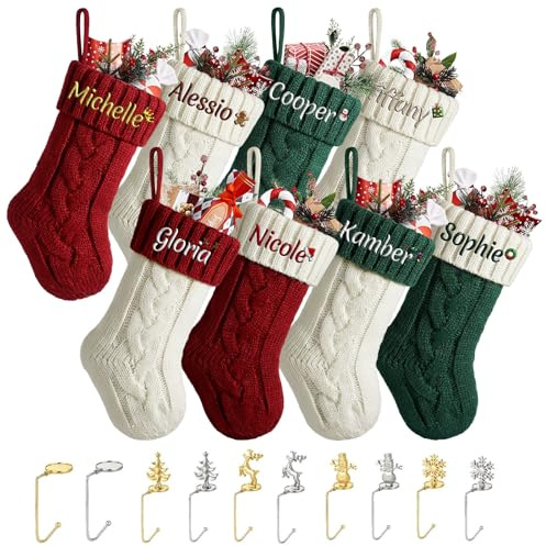 papasgix Weihnachtsstrumpf Personalisiert mit Name Nikolausstrumpf 23cm große gestrickte Weihnachtssocken Icon Christmas Stockings Weihnachtskarte Haken Weihnachtsdeko (1PC Bunt Mini)