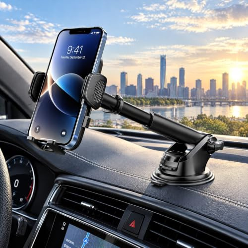 VOSSOT Mobilhållare bil, 360° vridbar mobiltelefonhållare för instrumentbräda och vindruta med sugkopp, stabil smartphone-hållare bil universell för alla smartphones, mobilhållare bil