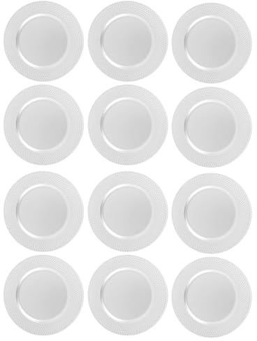 Daniel James Metallic Charger Plates - 33cm Round Reusable Dining Table Setting Plates for Christmas Party, Celebration, Weddings & Table Décor Placemat - Pack of 4, 8 or 12 (12, White (Diamond))