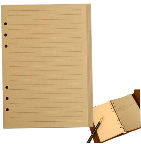 Papier de recharge A5, inserts de reliure A5 lignés, inserts planificateur à 6 anneaux, recharge cahier papier vintage, classeur 80 feuilles 160 pages pour journal voyage, carnet d..