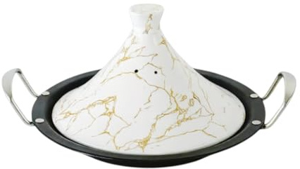 Royal Swiss 34cm Tajine Pot with Porcelain Lid – 5L Non-Stick Tagine Cooker for Induction, Gas, Electric & Oven Safe, Healthy Moroccan Cooking Pot, White