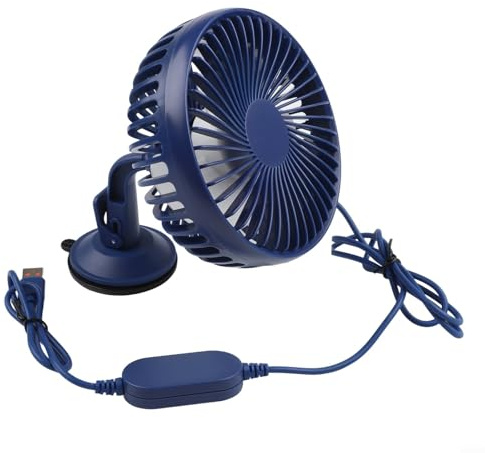 12 V 24 V Auto-Ventilator mit drei Geschwindigkeits-Luftstromregelung, USB-Ladeanschluss, volle 360-Grad-Drehung und klebriger Saugnapf für stabile Platzierung in Fahrzeugen (blau)