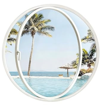 Finestra Rotonda Girevole In Lega Di Alluminio, Finestra Ad Oblò Con Maniglia In Vetro Temperato, Finestra A Battente Per La Cucina Per Bagno, Camera Da Letto, Soggiorno(White 3,30cm)