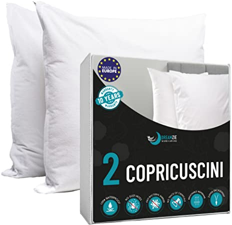 Copricuscino Letto 50x75 Antiacaro Anallergico Made in EU & OEKO TEX by Dreamzie - Federe Cuscini Letto con Cerniera Impermeabili