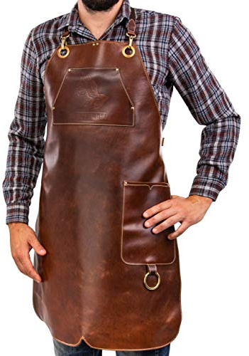 Angus Stoke Original Burger Unser Delantal de Cuero - Delantal de Parrilla Vintage para Barbacoa, Cocina y Bar (L-XL)