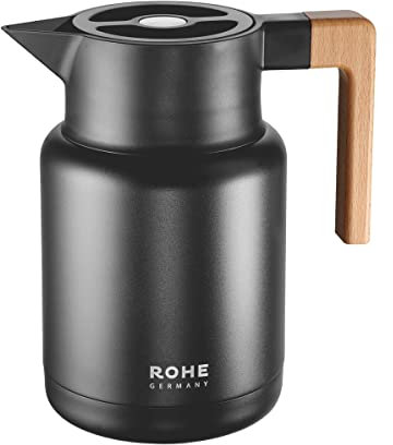 Rohe Germany 221061-sc Isolierkanne Isidor, ca. 1,40 l mit Edelstahlkolben, Rostfreier Stahl, 1.4 liters, schwarz