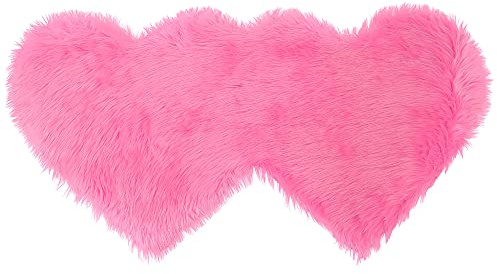 PiccoCasa Double Heart Faux Fur Rug Carpet Runner - Pink 60x120cm
