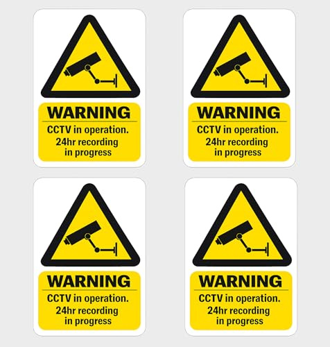 4 x CCTV Security Stickers – Self Adhesive Back (Smooth Surfaces) – 100 x 70 mm (4 x 2.75) Gloss Vinyl, Weatherproof & Waterproof Warning Signs