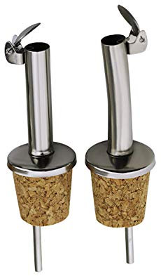 NDS - Paquete de 2 vertedores y rociadores de aceite de oliva de acero inoxidable y corcho con tapa superior abatible con bisagras, ideal para dispensador/botellas de vino, licor, café, jarabe y