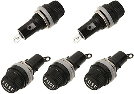 Fielect 5Pcs Fuse Holder Cap with Glass Fuse 30A 250V 5x20mm Panel Mounted Screw Cap Fuse Holder, Flat Thread