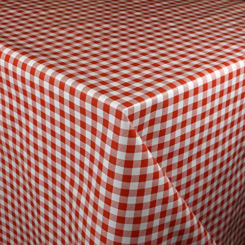 KEVKUS Wachstuch Tischdecke Meterware B1567-01 kariert Vichy rot wählbar in eckig rund oval (Rand: Paspel (mit Kunststoffband), 140 x 300 cm eckig)