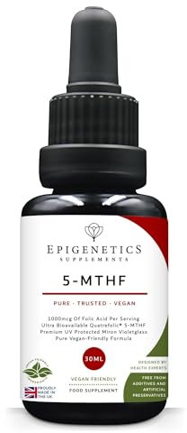 5-MTHF 30ml | High Strength Folic Acid as 5-Methyltetrahydrofolate Vitamin B9 Liquid Drops 1000mcg | Folate Made in UK & Vegan Friendly | 2 Months Supply (30ml)