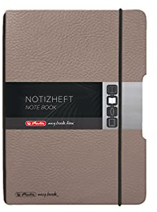 herlitz 50033799 Notizheft flex, A6, 40 Blatt, punktiert, Lederoptik in taupe, 1 Stück