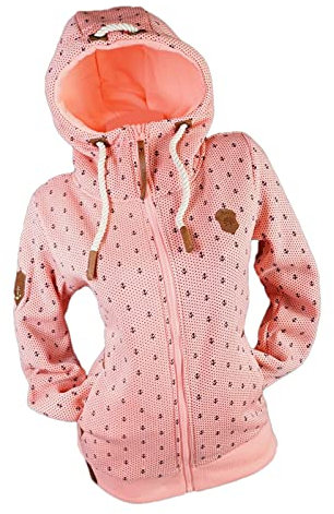 Damen Sweat Jacke Kapuze Hoodie Übergangsjacke Fleece gefüttert Punkte M - 3XL (Rosa, xx_l)