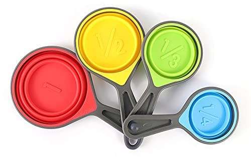 CENPEK Faltbare Silikon-Messbecher, Backwaage, Kunststoff-Messlöffel, Küchenutensilien, 4 Stück