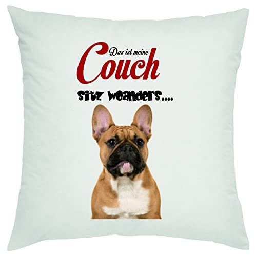 Crealuxe Kissen Franz. Bulldogge (hell) - Das ist Meine Couch, Sitz woanders Zierkissen, Sofakissen, bedrucktes Kissen, Baumwollkissen