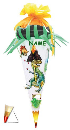 BASTELSET Schultüte - Dinosaurier 85 cm - incl. Namen - mit Holzspitze - Zuckertüte Roth ALLE Größen - 6 eckig Dino Dinos Saurier Urzeit grün