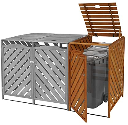 Mendler XL 1er-/2er-Mülltonnenverkleidung Erweiterung HWC-J44 - braun | Mülltonnenbox, Holz, MVG-Zertifiziert, 120x68x98cm