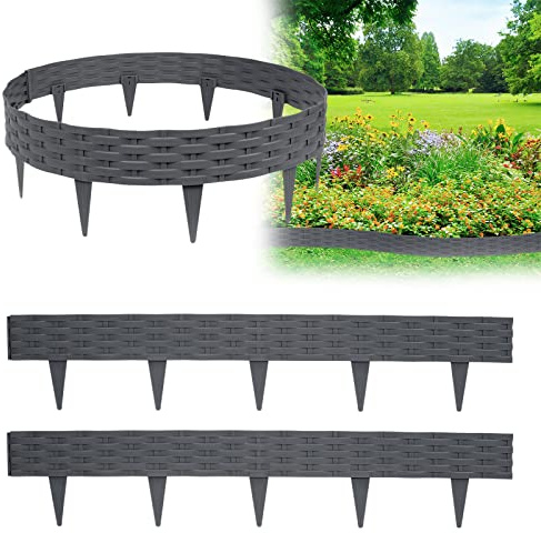 XMTECH Rasenkante 30m, Flexible Beetumrandung aus Kunststoff, Anthrazit | Die Beetumrandung lässt sich gerade, UV-beständig, gebogen oder kreisförmig verlegen und passt sich jeder Gartengestaltung an
