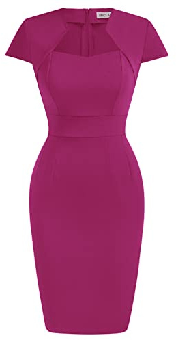 Grace Karin - Vestido de Tubo Vintage de los años 50 y 60 para Mujer, ceñido, con Manga Casquillo, Rosado (Deep Rose), M