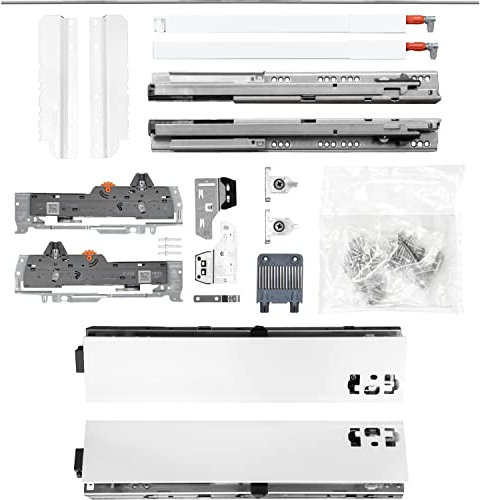 BLUM Schubladenschienen TANDEM SET; Zargenhöhe 83mm inkl. Reling 227mm, mit TIP-ON BLUMOTION, 30kg, NL450mm, Seidenweiß, bis max. KB1400mm