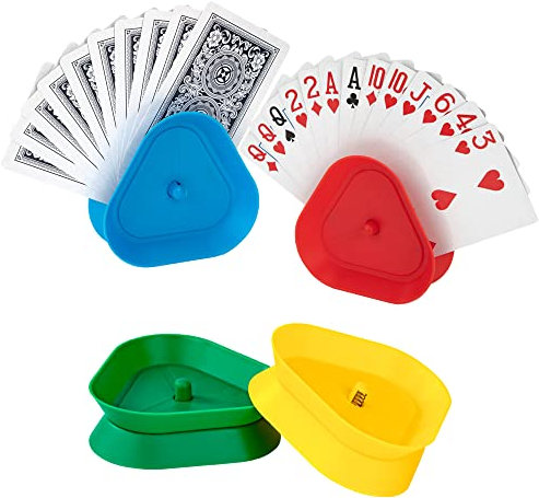 Wisplye Kartenhalter Kinder Spielkartenhalter aus Kunststoff, 4 Stück Freisprech Spielkarten Aufbewahru Spielkartenständer für Senioren Erwachsene Kinder (Rot/Blau/Grün/Gelb)